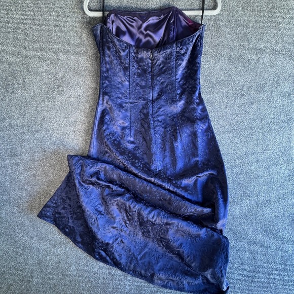 Jessica McClintock Navy Blue Floral Embroidered Strapless Evening Gown 12 - Picture 3 of 9